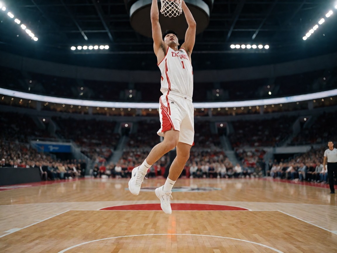 NBA比赛中球员腾空扣篮的震撼瞬间